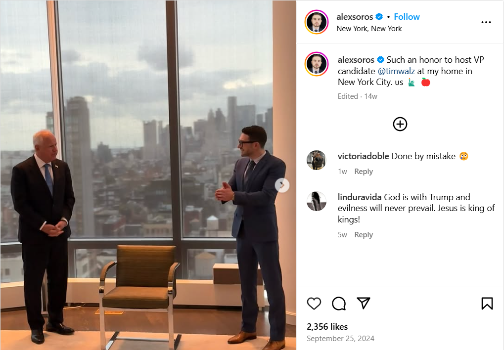 Alexander Soros with Tim Walz